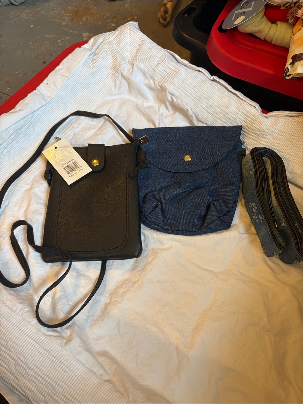 Two Crossbody Bags,Black Faux-Leather Crossbody and Blue Jean Crossbody